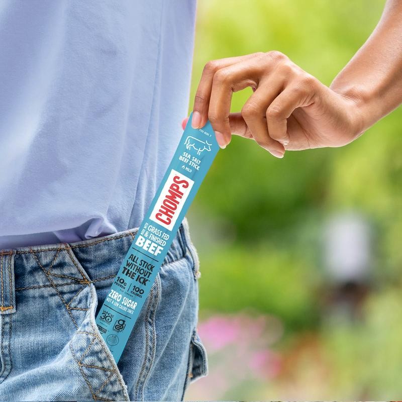 Chomps Sea Salt Grass-Fed and Finished Beef Stick - Box: