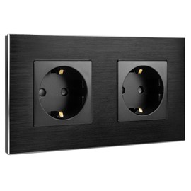 Navaris Aluminium Schuko Socket Double – with Mounting Material – Design Protective Contact Installation Wall Socket with Aluminium Frame – Black