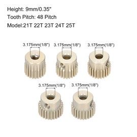 Rebower 5Pcs 64DP Pinion Gear Set 21T 22T 23T 24T 25T for 3.175 mm Shaft Aluminium Alloy Pinion Gear with Screws for RC Motor