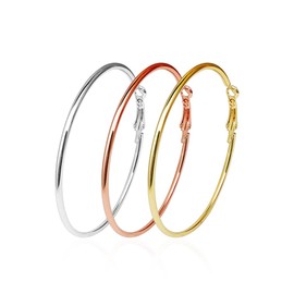 3 Pairs of Large Hoop Earrings, Stainless Steel Hoop Earrings, 925 Silver, Gold-Plated Rose Gold-Plated Silver Earrings, Hoop Ears, Sensitive Ears for Women and Girls (3 Colours Set), 10 cm, Sterling