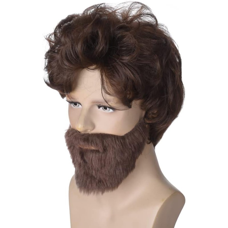 Peluca de Halloween con tupé marrón rizado y peludo para