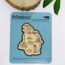 Printtoo Souvenir Gift Collectibles Sri Lanka Map Engraved Wooden Fridge Magnet