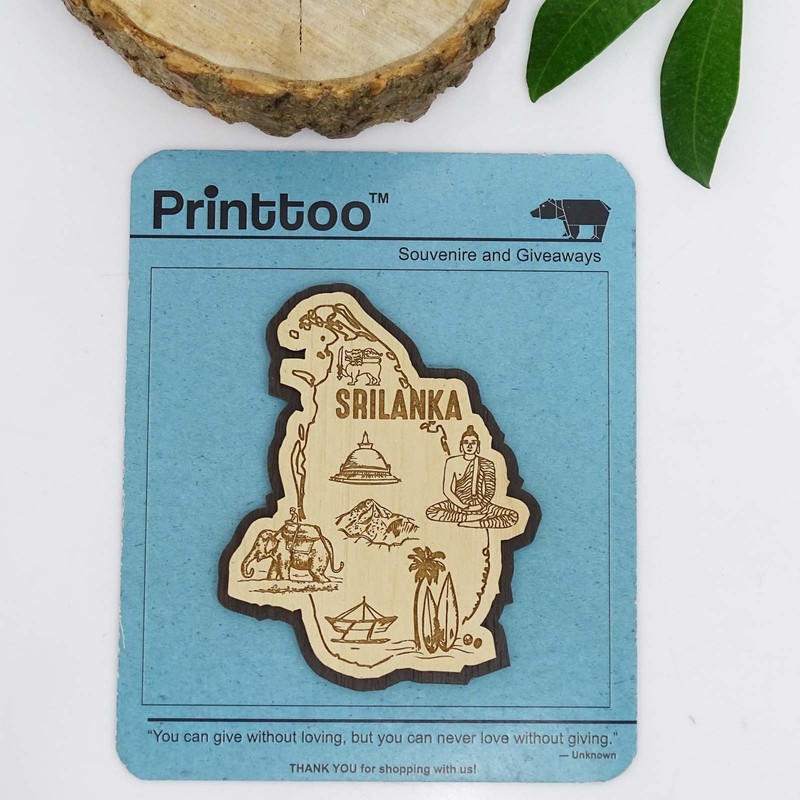 Printtoo Souvenir Gift Collectibles Sri Lanka Map Engraved Wooden Fridge