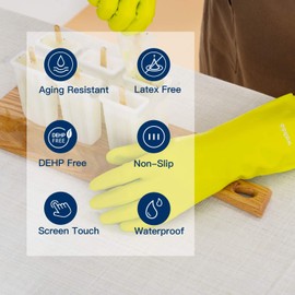 LANON wahoo Skin-Friendly Cleaning Gloves, Dishwashing Kitchen Gloves with Cotton Flocked Liner, Reusable, Non-Slip, Bud Tender, Large