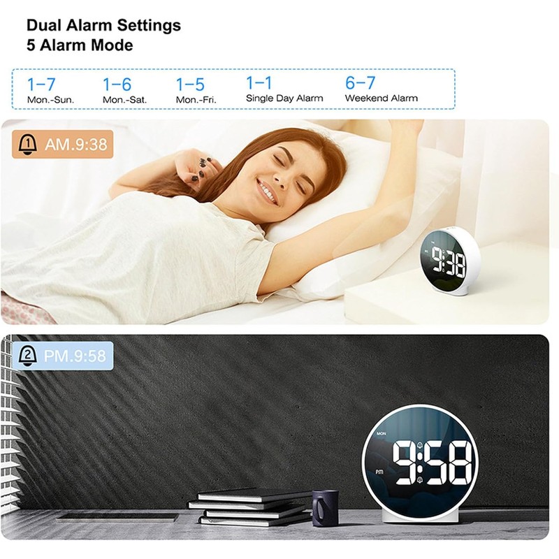 Reloj Despertador Digital LED con Alarma Dual y Brillo Ajustable