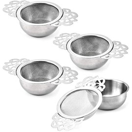 Vankcp 4 Set Tea Strainers with Drip Bowls, Loose Leaf Tea Strainers with Double Winged Handles Extra Fine Mesh Tea Infuser Brew Loose Leaf Tea, Spices, Seasonings