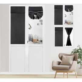 PI Classroom Door Window Cover Set of 2 Blackout Side Door Window Thermal Insulated Privacy Tie up Blackout Small Window Covering with Touch Fastener for Front Door 40 Inches Long (W12XL40-2PC,Black)