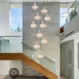 CATINER Handcrafted 11-Inch Mid-Century Modern Brass Gold Pendant Light with Seeded Glass Shade - Elegant Dining Room Pendant Light