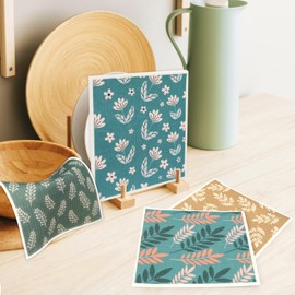 ktxaby 6 Pack Swedish Dishcloths Super Absorbent Washable Swedish Dish Towels,Reusable Floral Paper Towels for Cleaning Kitchen Dishes(02)