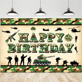 Camo Party Decoration Supplies - Army Happy Birthday Backdrop, Makeup Photography Background for Boy Camouflages Hunting Military Party Supplies(71 * 47inches)