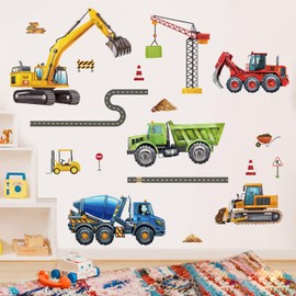 Construction Vehicles Wall Decor, Engineering Vehicles Wall Stickers for Kids Room Nursery Playroom Boys Bedroom