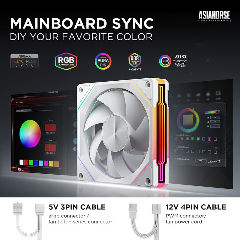 AsiaHorse AMICIPro 120mm ARGB PC Fans,Ultra-Quiet Operation <30dB, 1800 RPM