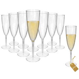 24 Pcs Clear Plastic Champagne Flutes, Hard Disposable Plastic Champagne Glasses, One Piece Design Wine Glasses Cocktail Cups for Home Daily Life Party Wedding Toasting Drinking (24Pcs-6OZ/180ML)
