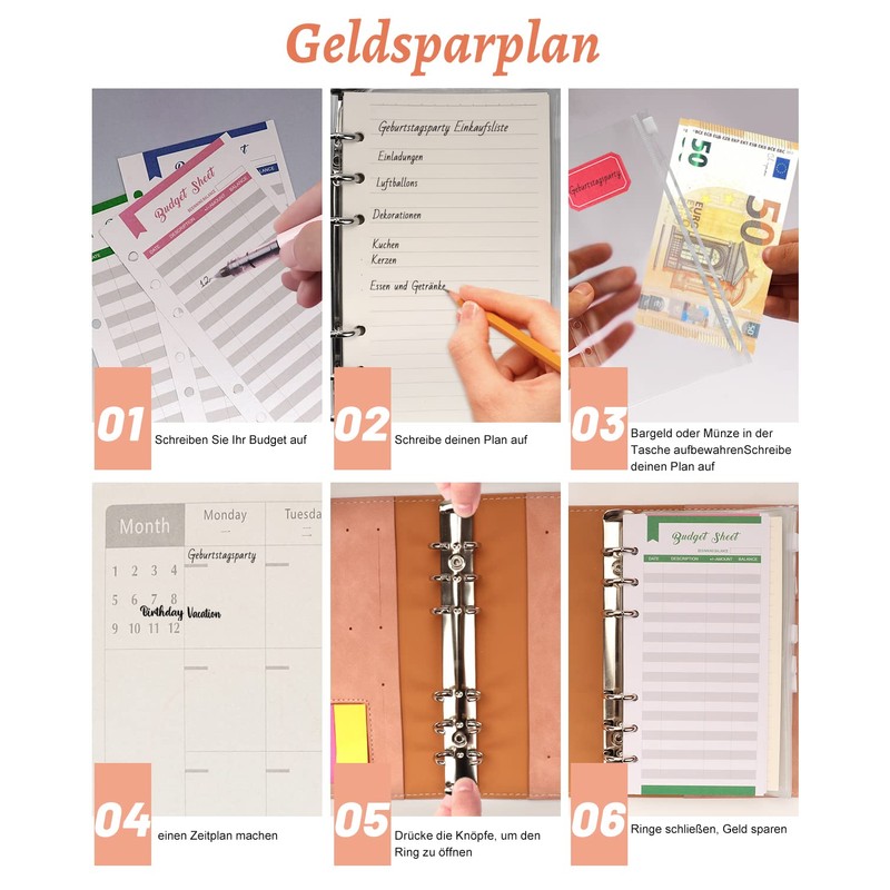 A6 Binder Budget Planner Notebook - 89 Pieces Leather Ring