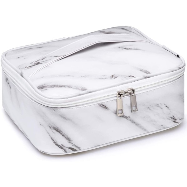 Travel Makeup Bag Large Cosmetic Bag Make up Case Organizer for Women and Girls (Marble)