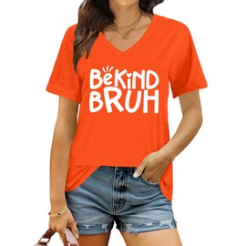 QAUN Unity Day Shirts for Women Orange Day V Neck Tshirts Anti Bullying Awareness Tees Be Kind Short Sleeve Tops(Orange1,Large)