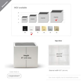 WGV Ceramic Cube Vase Width 6.5" Height 6" (Fits 6" Pot) Elegant Modern Block Square Floral Planter Terrarium Container Table Dresser for Event Accent Home Office Decor White 1 Piece