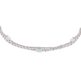 Vanbelle Sterling Silver Jewelry - Rhodium Plated with 925 stamp - Turquoise Beaded Multi layered Chain Anklet with Glass & Cubic Zirconia Stones for Womens - 9" long plus 1" extender