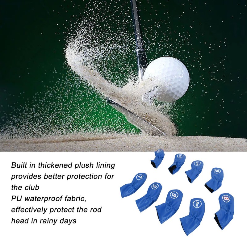 9Pcs Golf Iron Head Covers PU Waterproof Golf Club Headcovers