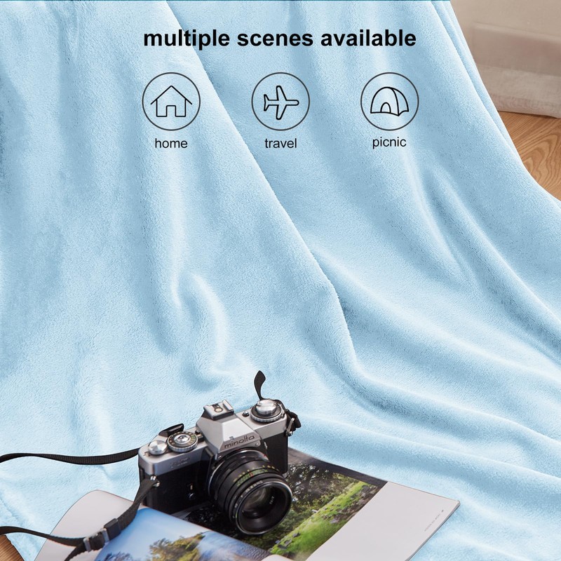 WAVVE Fleece Blanket Sofa Throw Light Blue 4ft x 5ft
