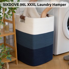 SIXDOVE Laundry Hamper 96L Extra Large Laundry Basket, Woven Blanket Basket, Cotton Woven Storage Hamper with Handles for Living Room, Large Baskets for Pillows, Blankets, Clothes-Gradient Blue