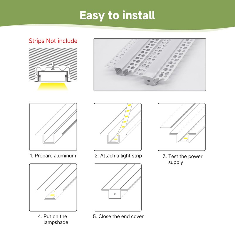 YeaLunong Plaster-in LED Channel Recessed Drywall Aluminum Strip Light Track
