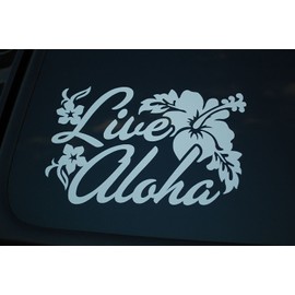 Live Aloha Sticker Vinyl Die Cut Decal Hawaii Car Window Home Wall Deco JDM V295 (5" x 3.25", White)