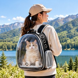 Transparent Pet Backpack Carrier for Cats & Small Dogs, Ventilated Travel Carrier with Mesh Side Panels
