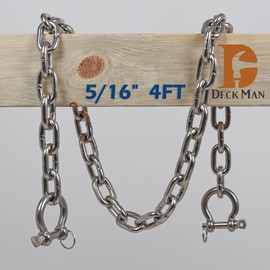 Deck Man 316 Stainless Steel 5/16" Boat Anchor Lead Chain with 2 Pack 3/8" Anti-Off Shackles, Marine Grade (4 FT)