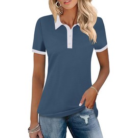 LOMON Womens Golf Polo Shirts Quick Dry Short Sleeve Tennis Tops Lightweight Summer Active Wear for Summer Workout Navy Blue L