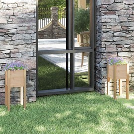 vidaXL Durable Solid Wood Pine Garden Planters, Set of 2, Weather-Resistant, Ideal for Outdoor Use, 12.2"x12.2"x27.6" Brown Square Planters for Flowers and Plants