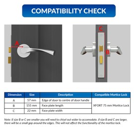 XFORT® 3 Lever Polished Chrome Mortice Sashlock 75mm, Door Lock with Key for Internal and External Doors, Door Latch Mechanism and Key Locking Door Security, CE Approved and Fire Rated Protection.