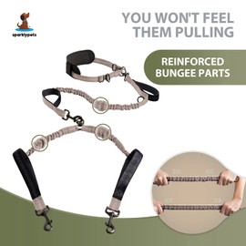 SparklyPets Hands Free Double Dog Leash – Dual Dog Leash for Medium and Large Dogs – Dog Leash for 2 Dogs with Padded Handles, Reflective Stitches, No Pull, Tangle Free (Brown, for 2 Dogs)