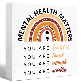 Inspirational Wood Box Sign Self Love Rainbow Wooden Block Signs Mental Health Desk Décor for Home Office Bedroom Table Décor,Cheer Up Gifts for Women Girl Friend