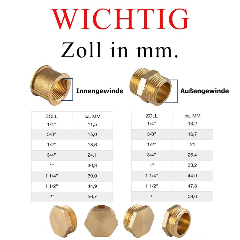 Brass plug, 1/2 inch male thread, pipe plug. hexagonal, end