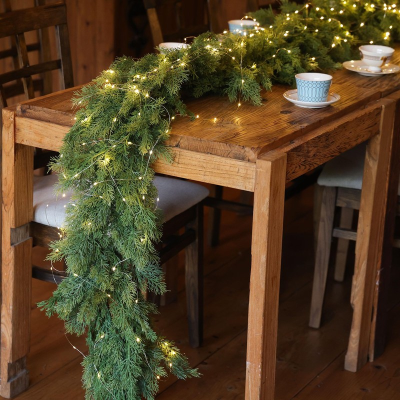 MISSPIN Christmas Garland with Lights, Real Touch Winter Pine Garland,