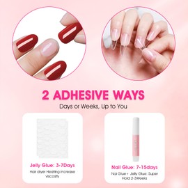 24Pcs French Tip Press On Nails Short Fake Nails, Square Full Cover Acrylic Gel Nails, Reusable False Nail Kit Glue on Nails DIY Stick on Nails for Women with Nail Glue Adhesive Tabs Peach