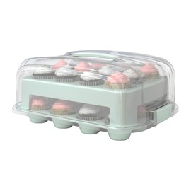 Top Shelf Elements Cupcake Carrier, Fashionable White Cupcake Holder Carries 24 Standard-Size Cupcakes, Durable Muffin Traveler Two Tier Stand and Reusable Cupcake Box (Green)