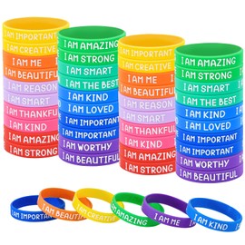 IDREAMBAND 60 Pieces Motivational Wristbands For Students , Colorful Inspirational Rubber Bracelets, Classroom Prizes/Gifts For Students. Party Supplies，Birthday Gifts，School Prizes For Teens Kids
