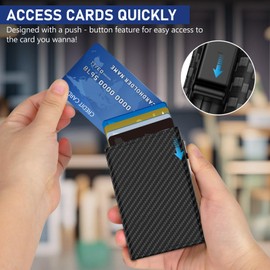 Mens Wallets, Slim Wallets for Men UK, RFID Blocking Aluminum Pop Up Card Case with Coin Pocket, Magnetic Closure & ID Window & Cash Slot, Smart Carbon Fiber Leather Card Holder Hold up to 11 Cards