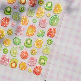Summer Fruit Nail Stickers for Nail Art 5D Nail Decals Embossed Cute Fruit Nail Art Stickers Self-Adhesive Lime Kiwi Lemon Nail Design Summer Nails Supplies for Women DIY Nails Decorations 1pcs