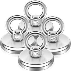 48 mm Magnets Extra Strong Large 80 kg+, Pack of 4 Magnetic Fishing Magnets with Hole, Neodymium Magnet Extra Strong with Lifting Rings and Screws for Magnetic Fishing Camping Industry Magnets Cruise