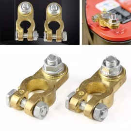 Unbranded 2x Brass Car Battery Terminal Connectors Top Post Battery Terminal M10 Clamp Set