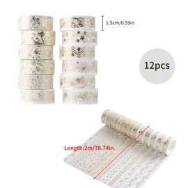 Luckious 12 Rolls Washi Tape Set - White Gold Foil Japanese Washi Masking Tapes, Decorative Masking Tape in Pastel Colors for Scrapbooking and More