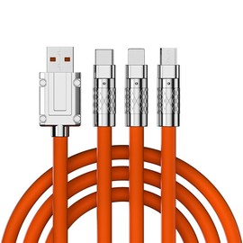 USB Multi Port Charge Cables 4 ft Length Charging Cable 1.2m Charge Cord Orange (1, 4FT), Type C Port, Micro USB, Lighting for iPhone, Samsung, All Other Electrics Devices.