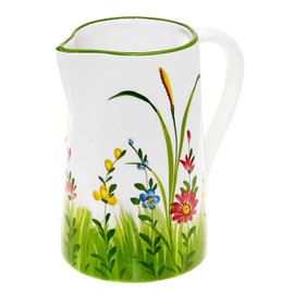 Hand Made Italian Ceramic Jug Large Jug with Flower Meadow Pattern Pitcher with Handle Capacity Approximately 1.5 Litre Height Approx. 19 cm