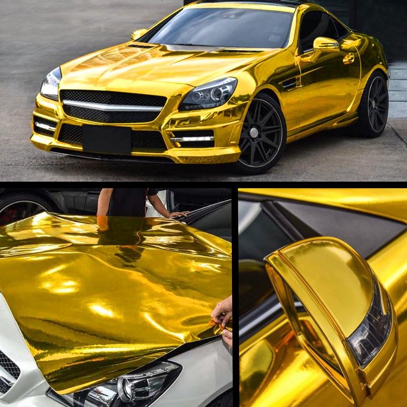 TECKWRAP 11.5"x 60" Chrome Mirror Gold Vinyl Wrap Self-Adhesive Car