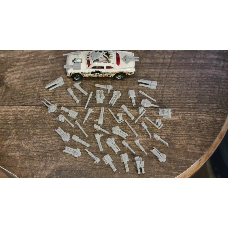 Gaslands Tiny Weapons Pack 40 items Silver 3d printed. 19