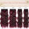 Clip in Hair Extensions 4Pcs Long Wavy Hair Dark Red