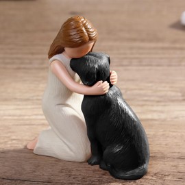 Hensonever Love My Black Dog Figurines Statues, Black Dog Angel Friendship Remembrance Gifts, Sculpted Hand-Painted Figures for Dog Lovers